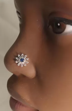 Flower Blue Gem Crystal Nose Stud Piercing Jewelry