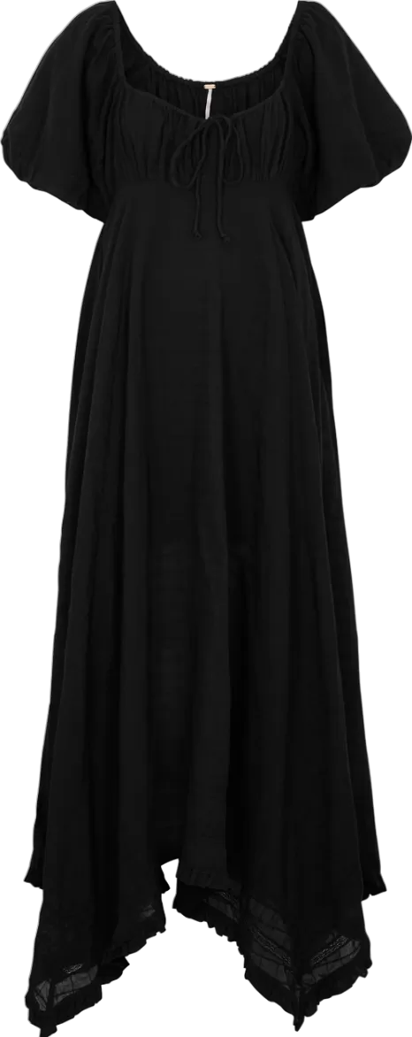 Free People Black On My Level Cotton Maxi Dress UK XS