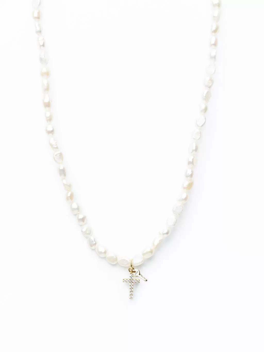 Freshwater Pearl and Mini GRACE Pavé Cross Necklace