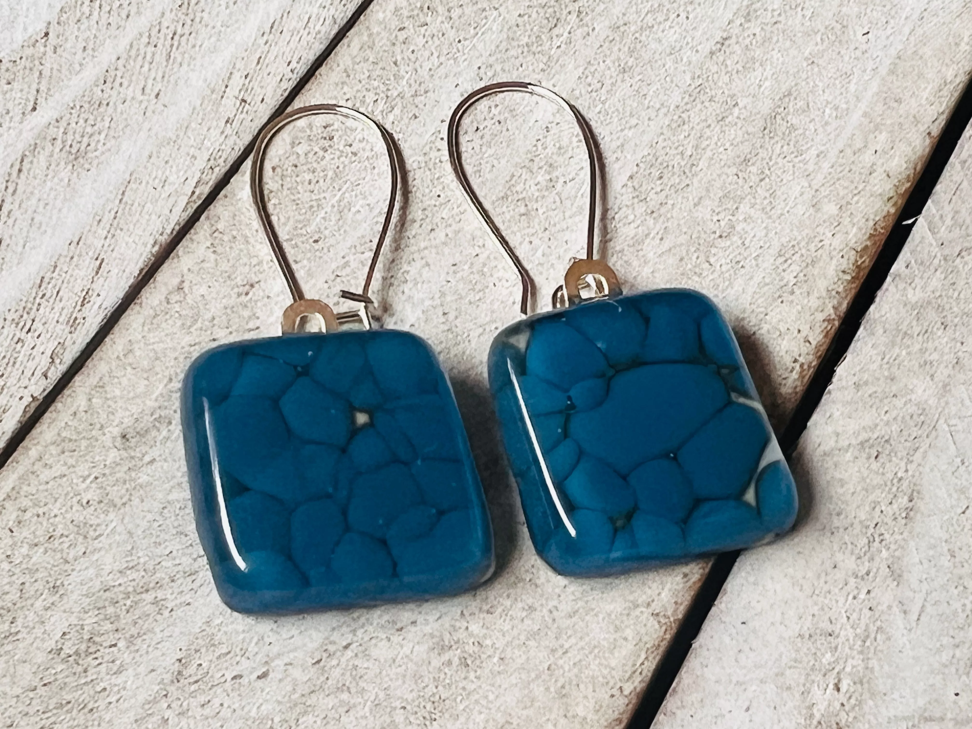 Fused Glass Earrings~ Blue  ~