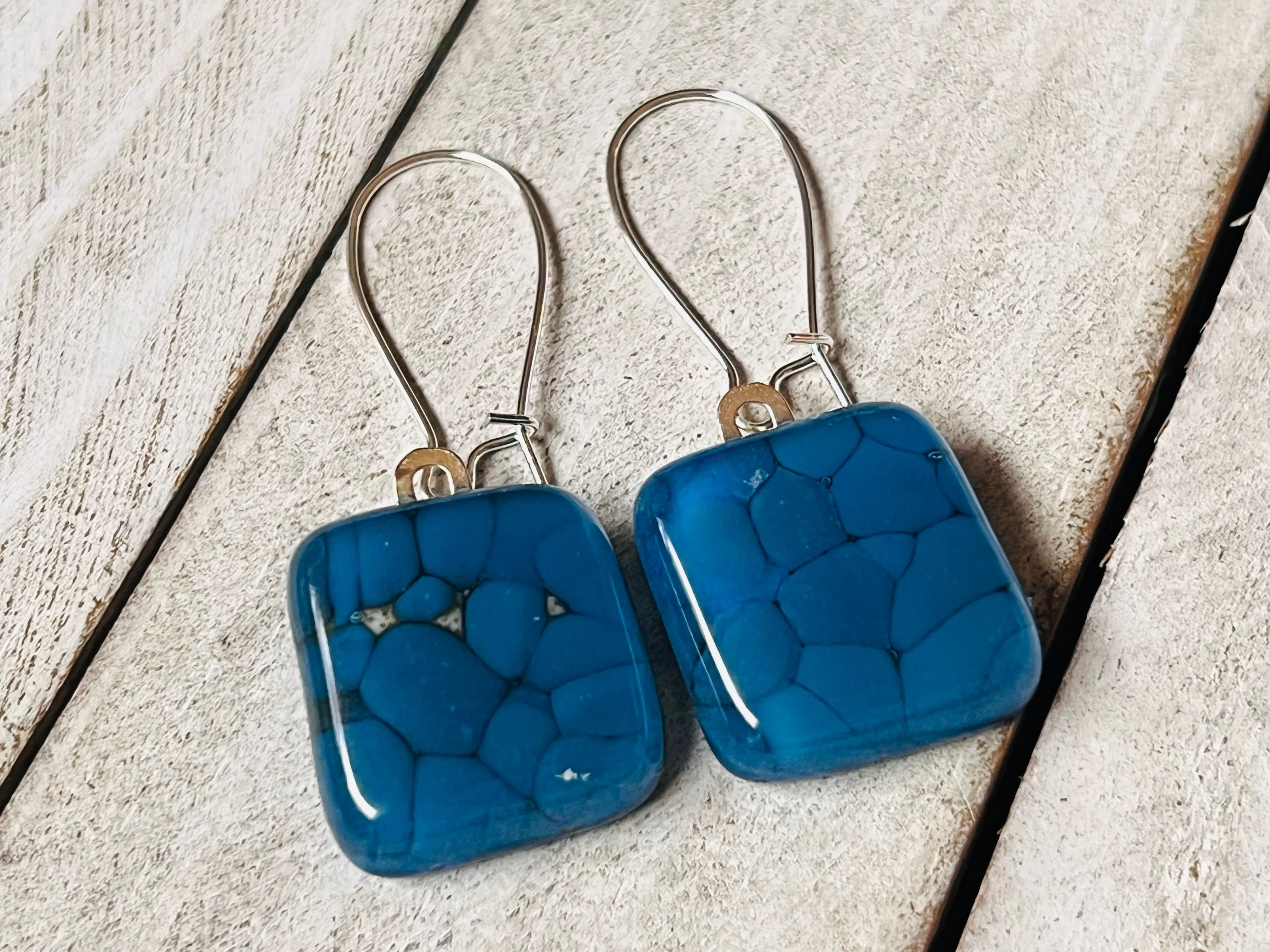 Fused Glass Earrings~ Blue  ~