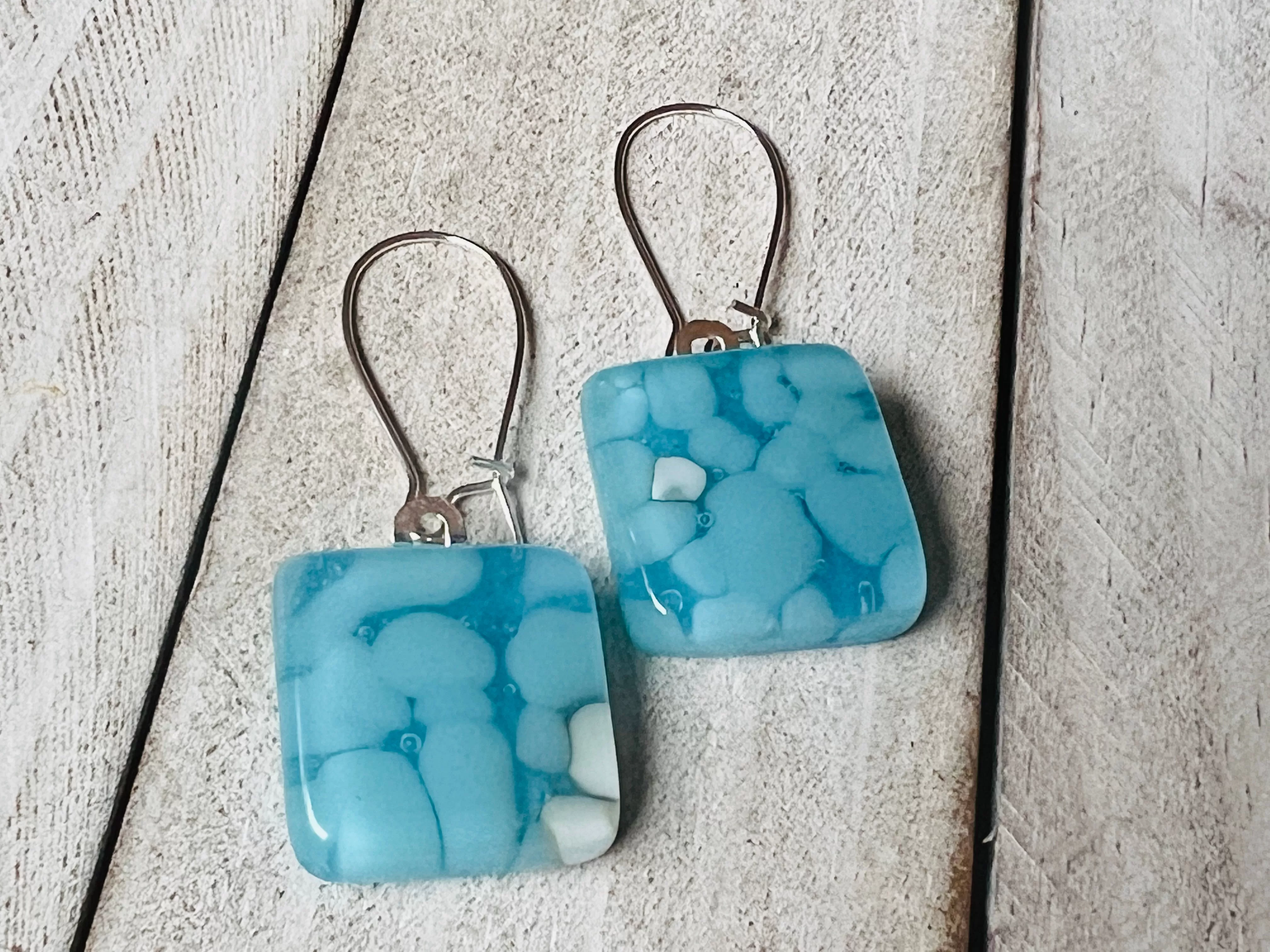 Fused Glass Earrings~ Light Blue  ~