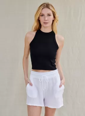 Gauze Drawstring Short in White