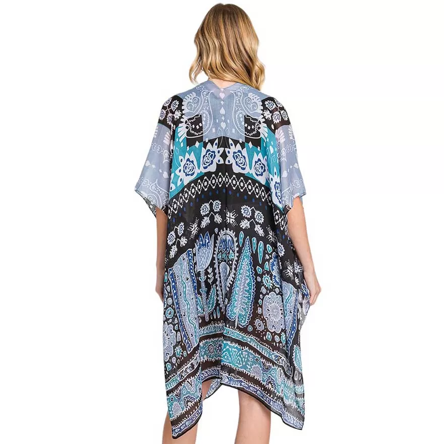 Geometric Boho Print Kimono Poncho