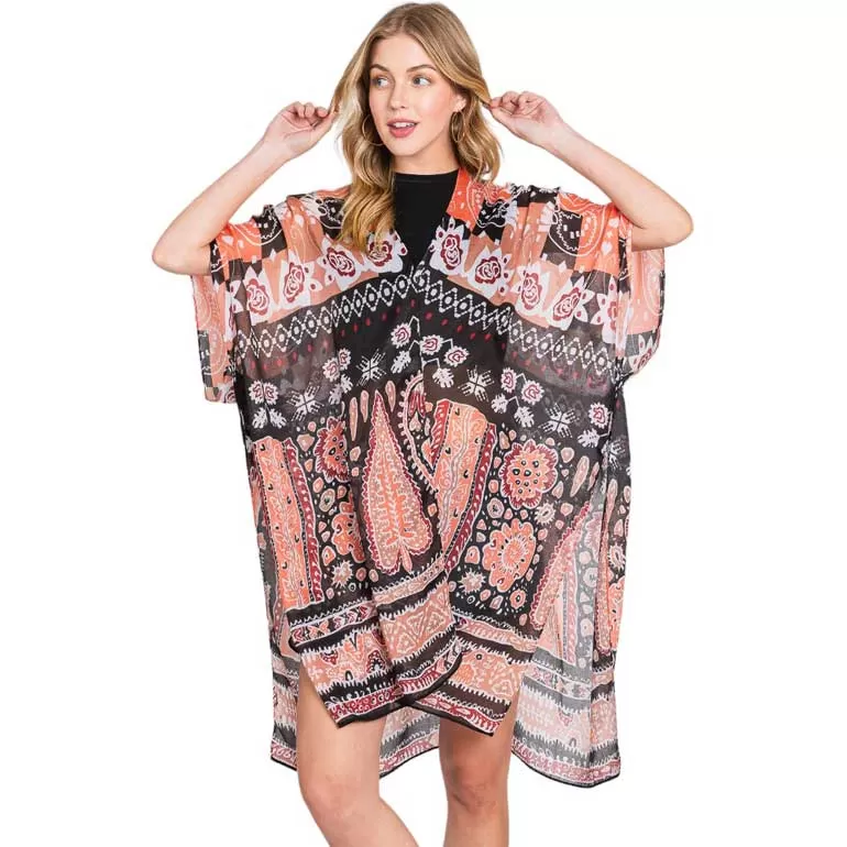 Geometric Boho Print Kimono Poncho