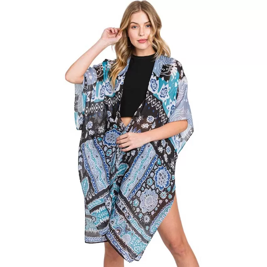 Geometric Boho Print Kimono Poncho