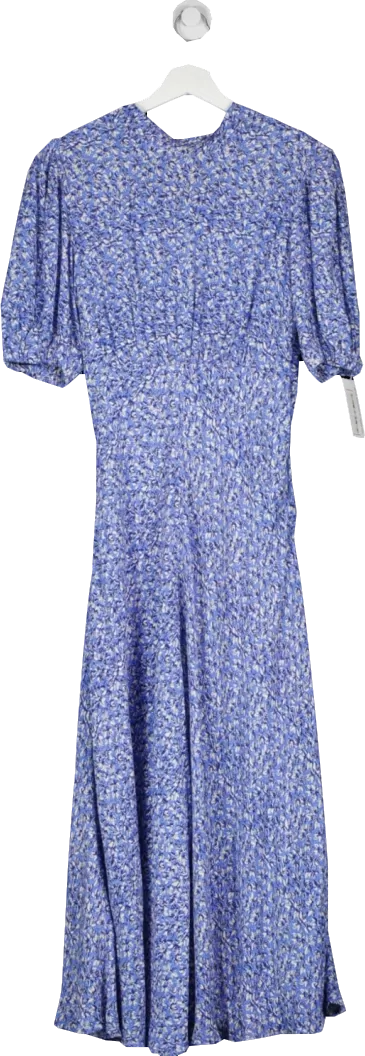 ghost Blue Patterned Short Sleeve Midi Dress UK XS