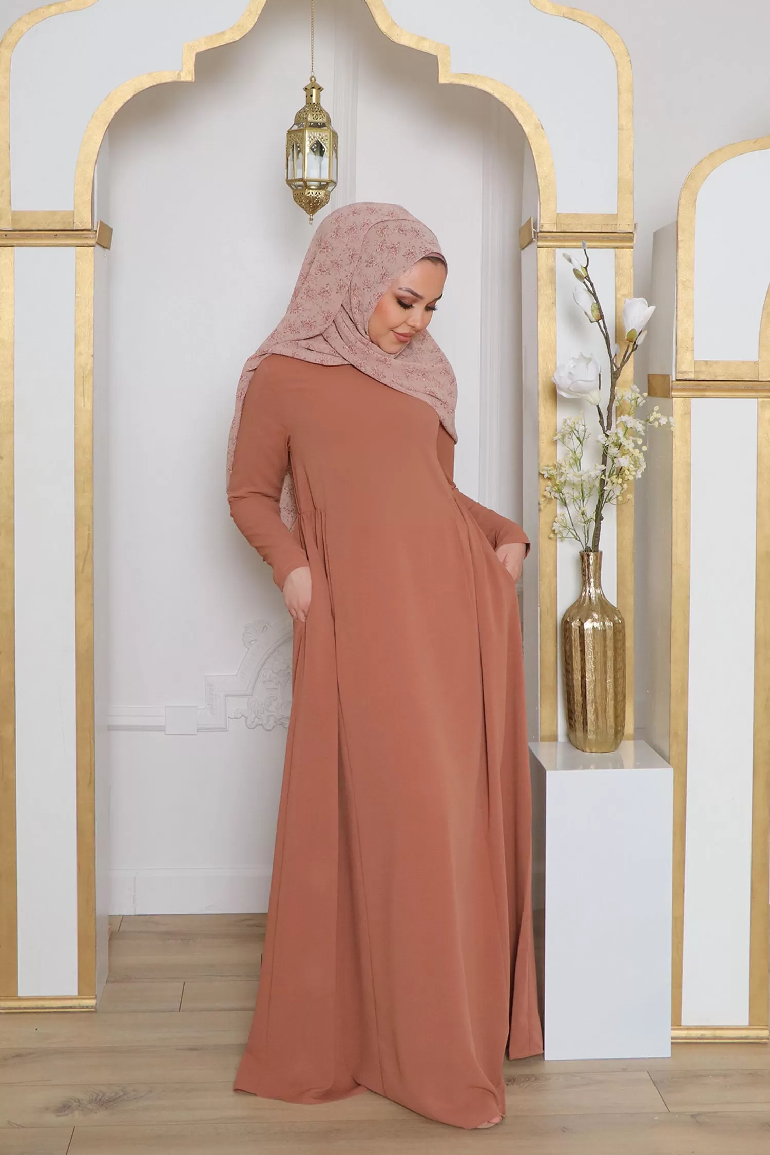 Gia Linen Abaya- Tan