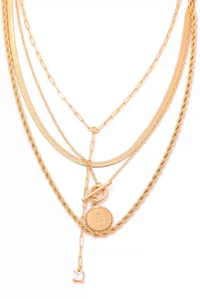 Gold Multi Chain Link Coin Pendant Necklace