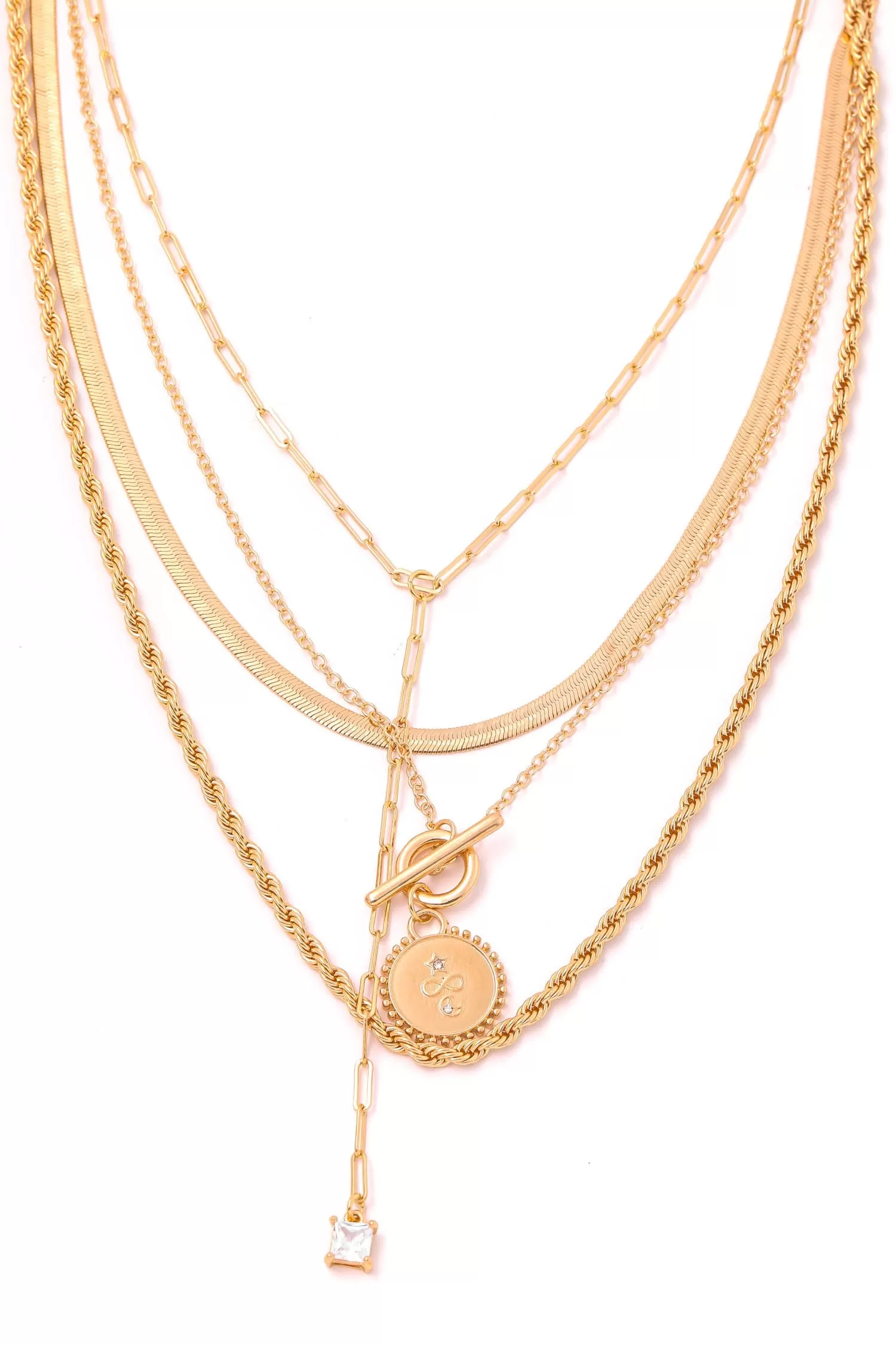 Gold Multi Chain Link Coin Pendant Necklace