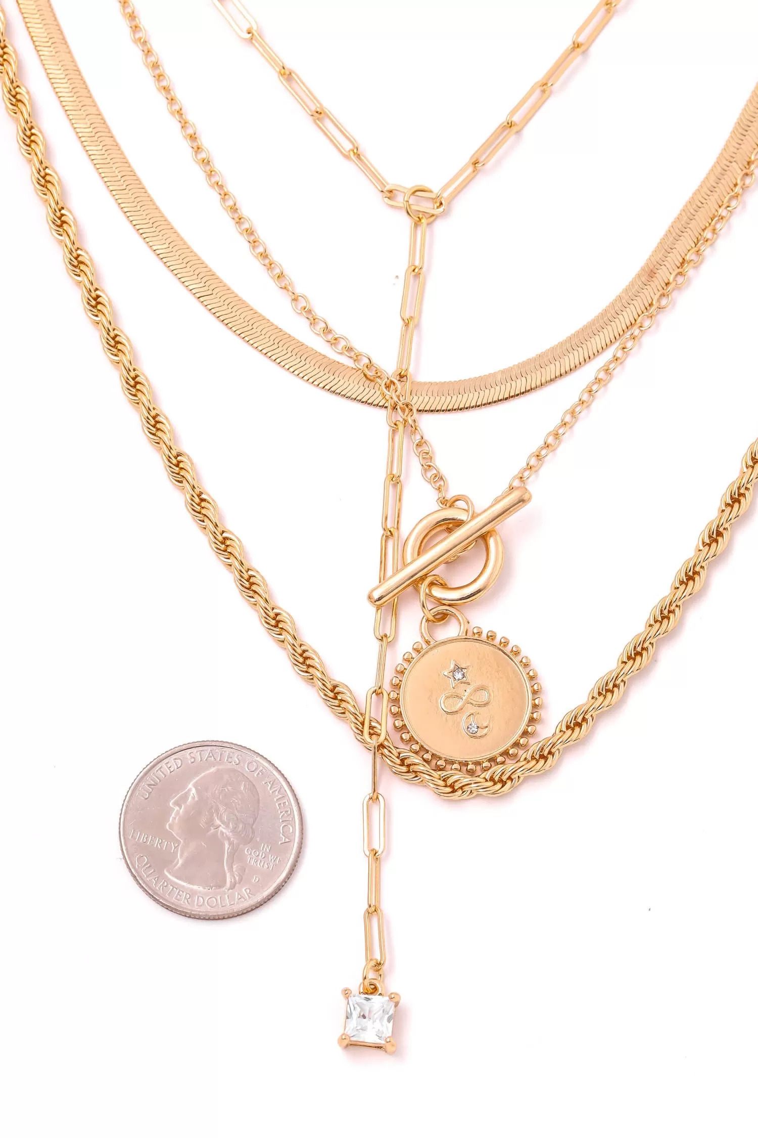 Gold Multi Chain Link Coin Pendant Necklace