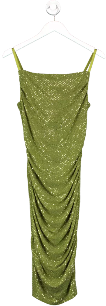 Grace Karin Green Sequined Spaghetti Straps Cowl Neck Ruched Bodycon Party Dress Uk 8-10 UK 10