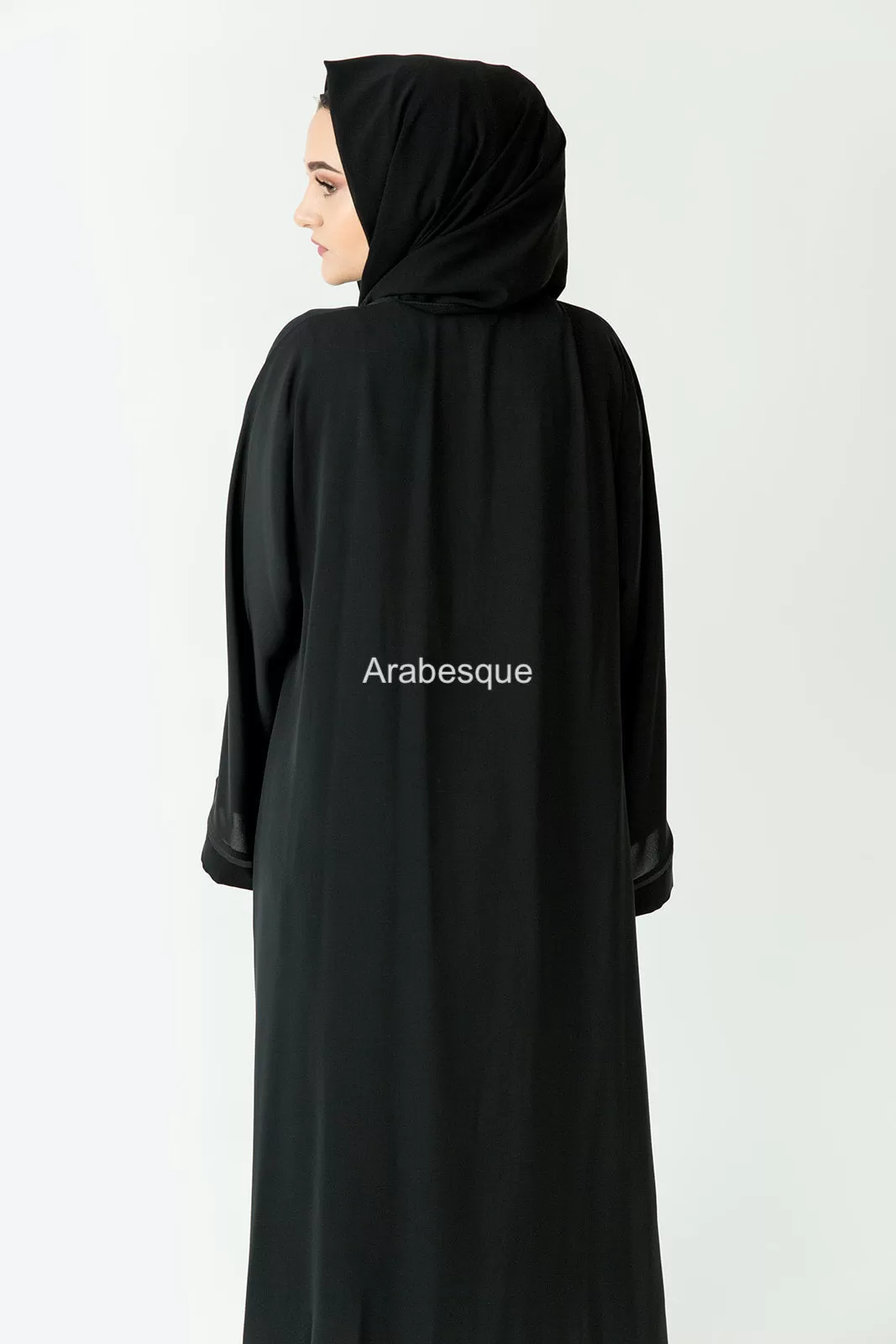 Grey Border Zip Abaya