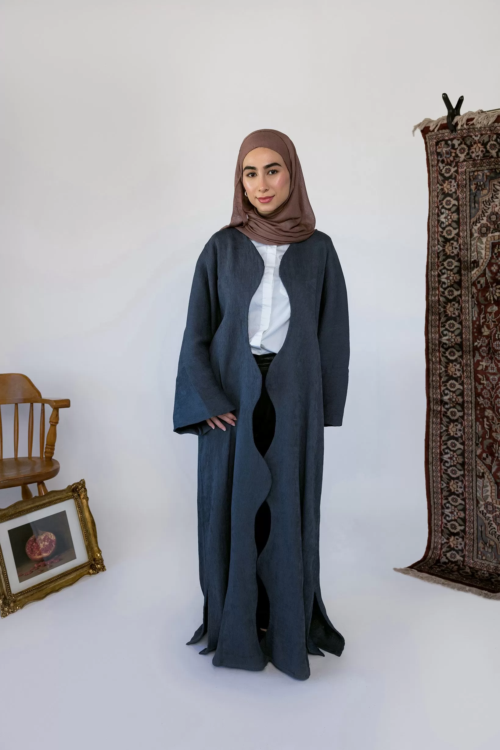 grey curve abaya