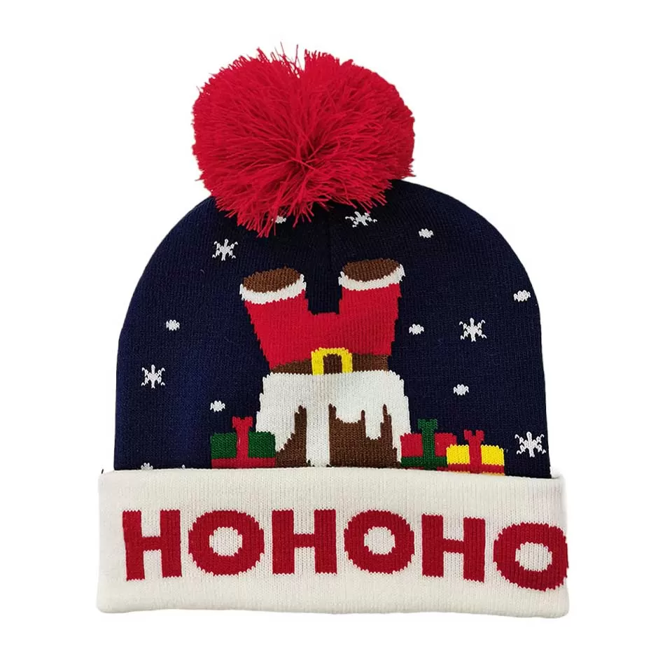 HoHoHo Message Santa Claus Pom Pom Beanie Hat