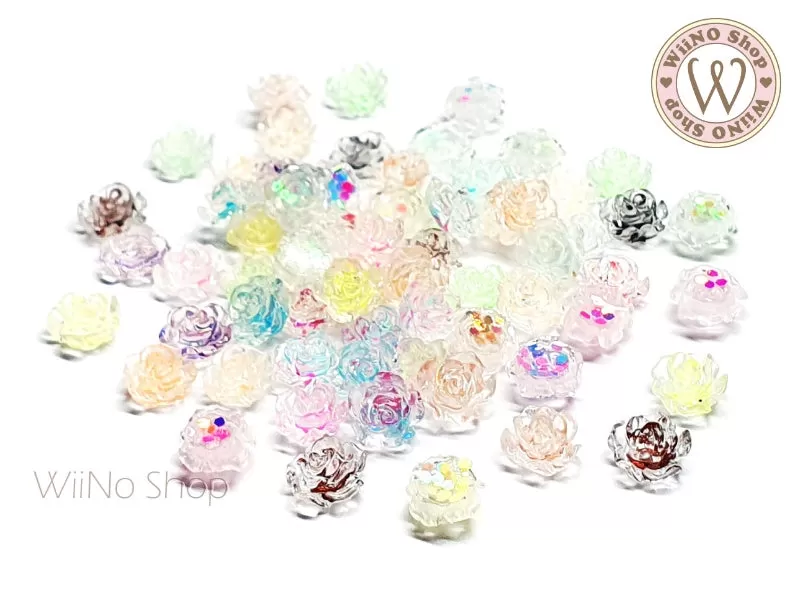 Ice Glitter Rose Mix Color Nail Art Decorations - 10 pcs