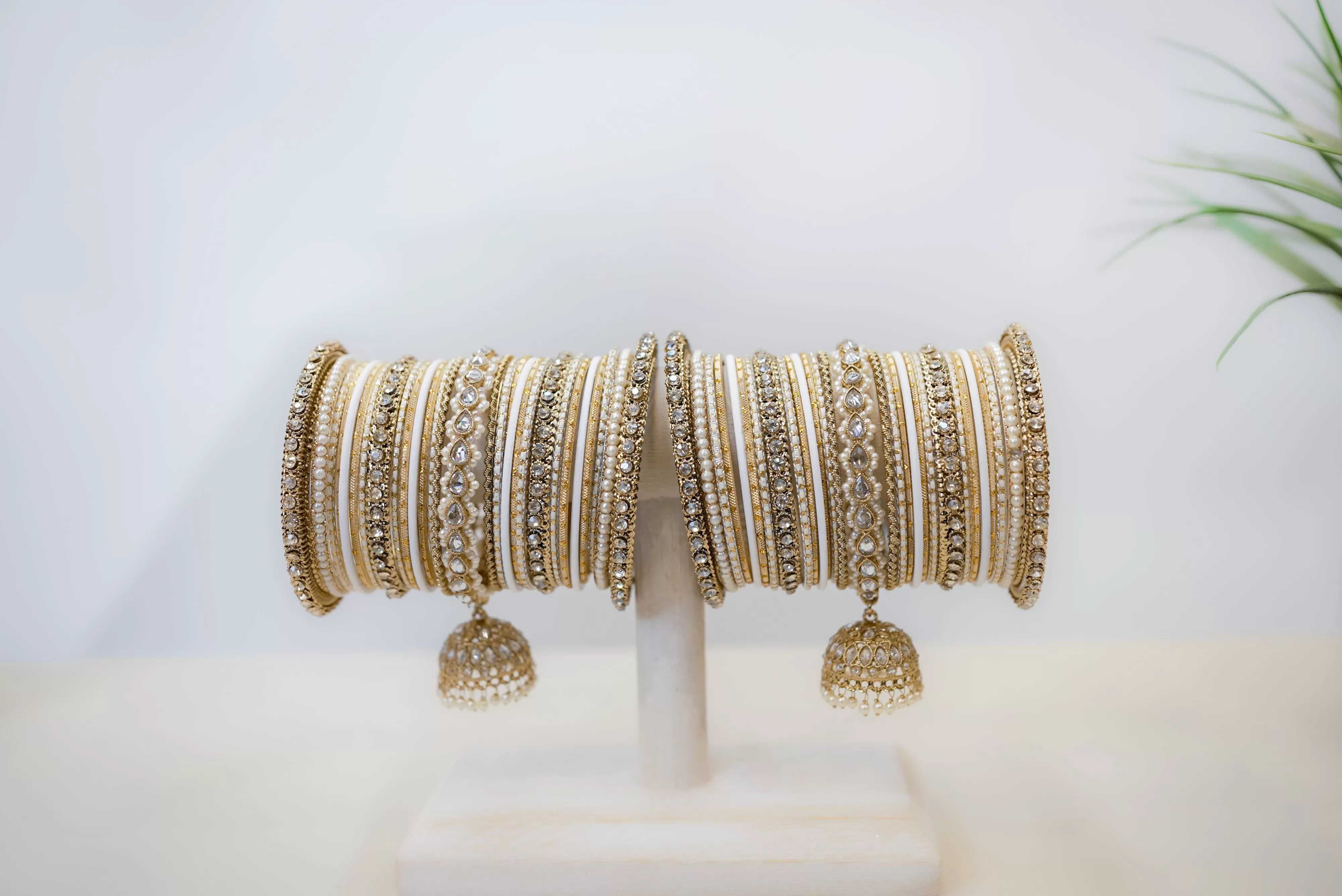 Jade Gold Bangles - 2 Hand Set