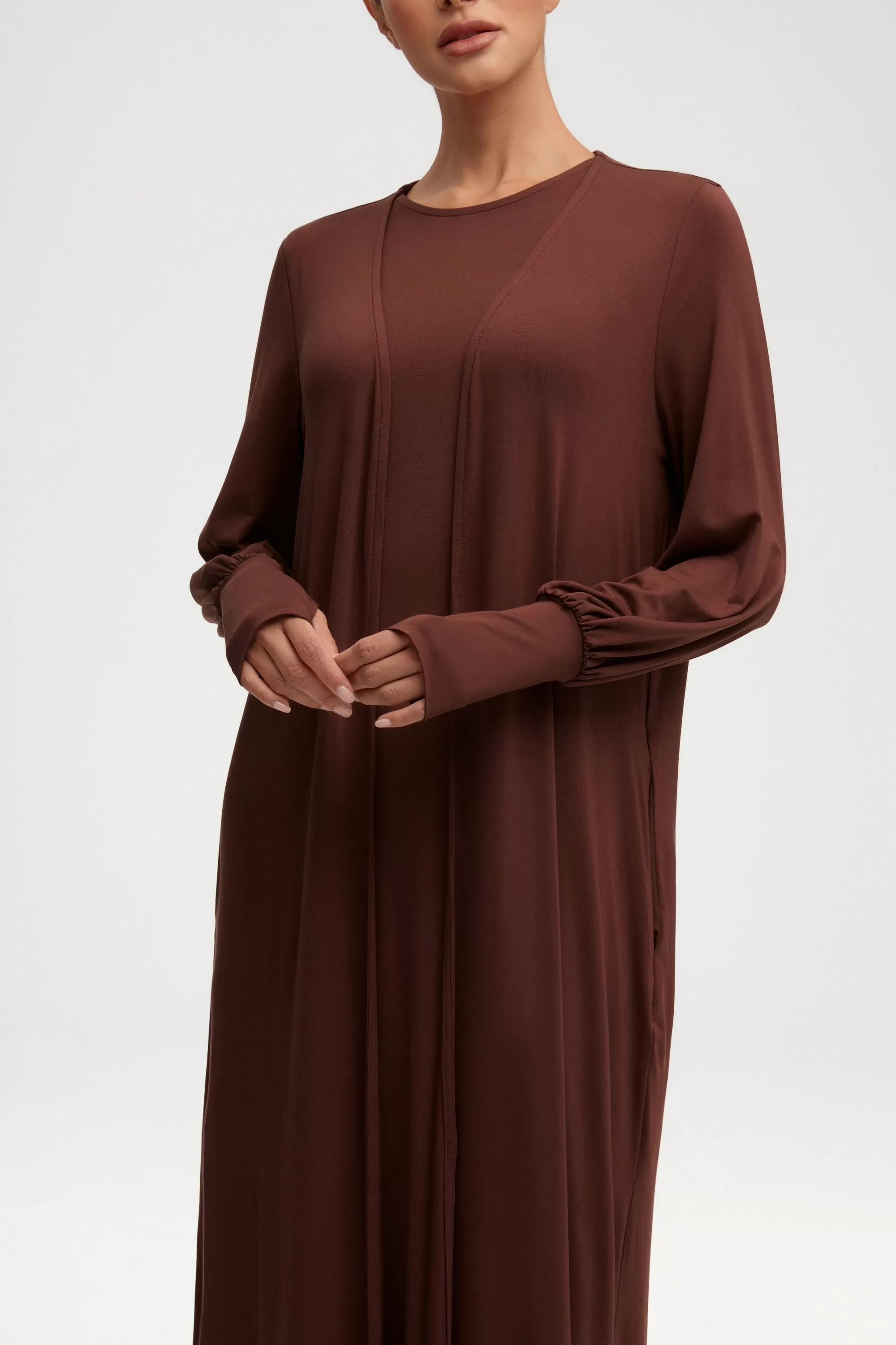 Jenin Jersey Open Abaya - Chocolate