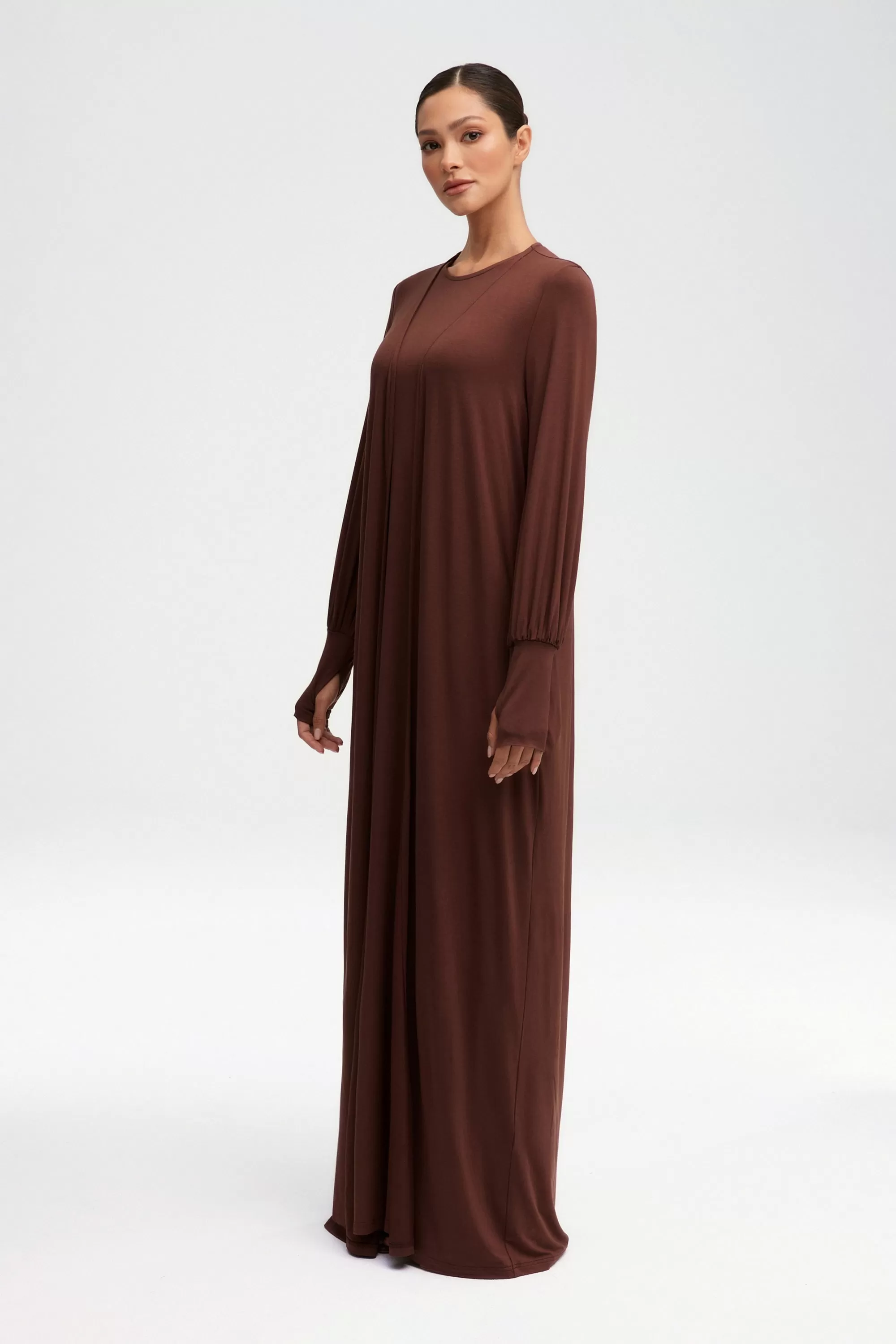 Jenin Jersey Open Abaya - Chocolate