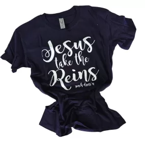 JESUS TAKE THE REINS YOUTH NAVY TEE