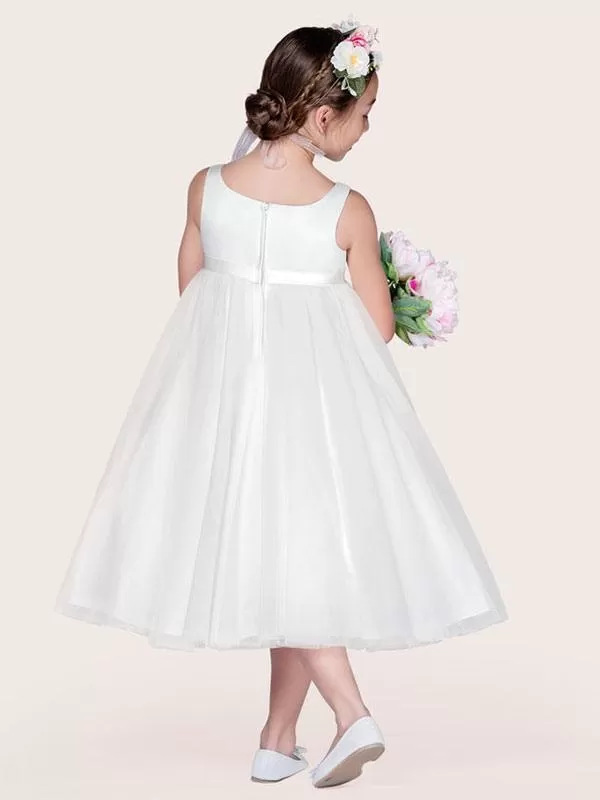 Jewel Neck Sleeveless A-Line Kids Party Dresses Ivory Tulle Flower Girl Dresses