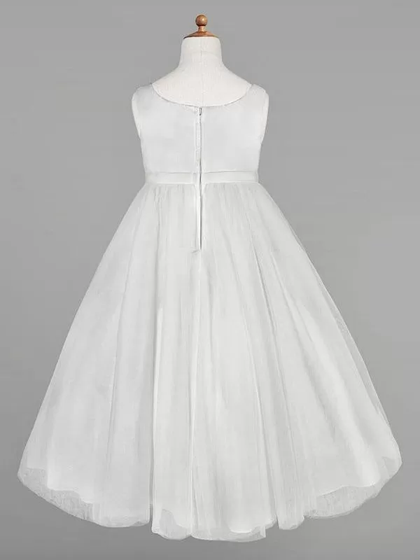 Jewel Neck Sleeveless A-Line Kids Party Dresses Ivory Tulle Flower Girl Dresses