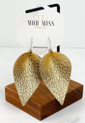 Jo Mavis Metallic Gold Leather Petal Earrings