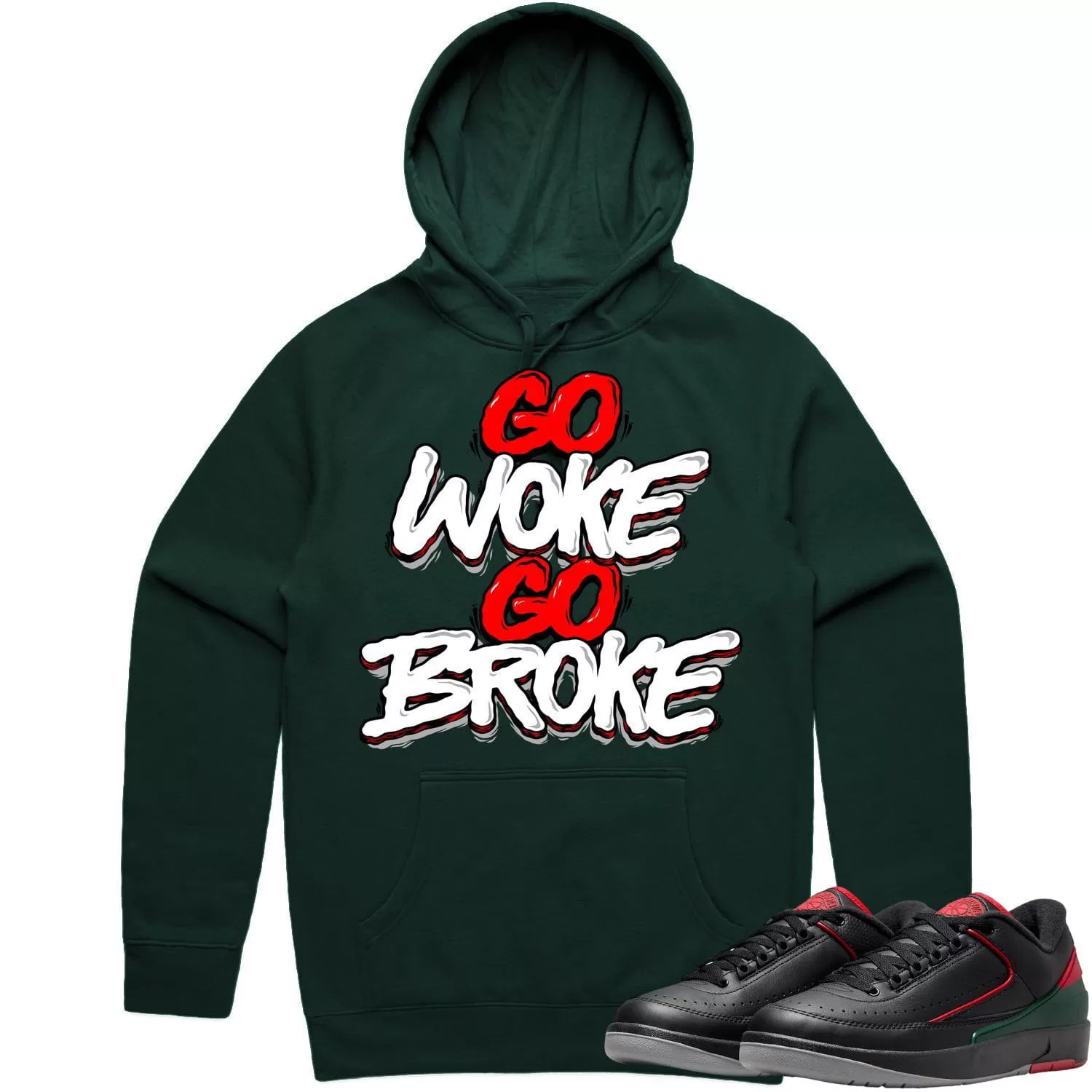 Jordan 2 Low Christmas 2s Hoodie to Match - RED GO WOKE GO BROKE