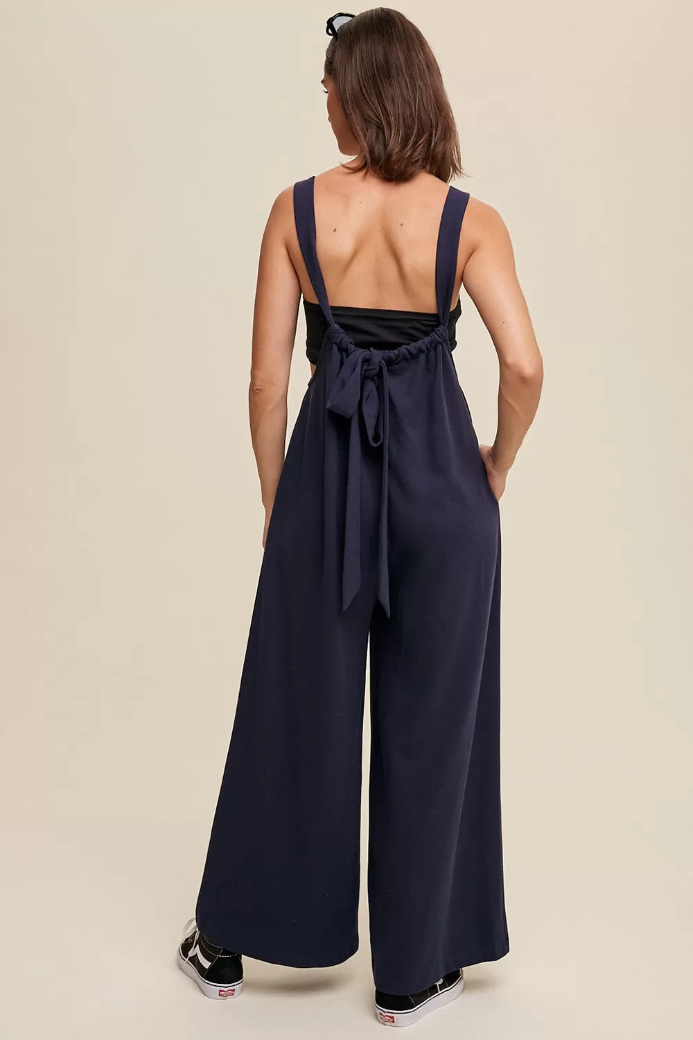 Jumpsuit - Knitted Drawstring - Navy