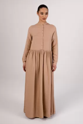 Karima Flowy Linen Maxi Shirt Dress - Taupe