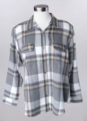 'Keren Hart' Women's Flannel Button Down - Grey / Tan