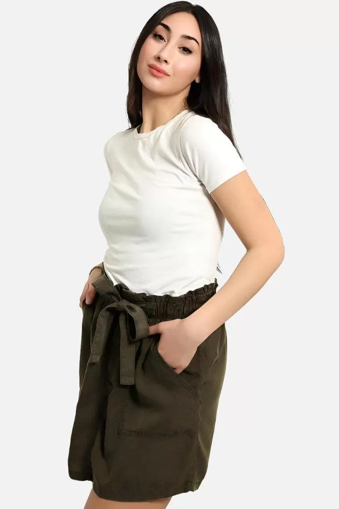 Khaki Belted Skirt With Pockets