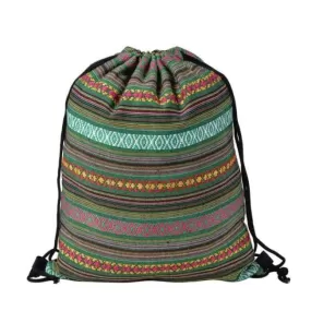 Khaki Patterned Drawstring Bag