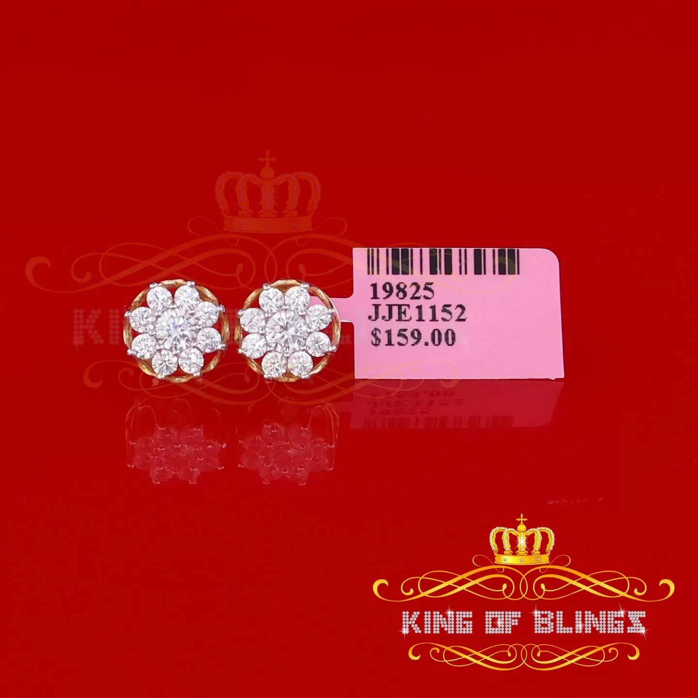 King of Bling's 1.94ct Cubic Zirconia 925 Yellow Sterling Silver Women's Hip Hop Flower Earrings