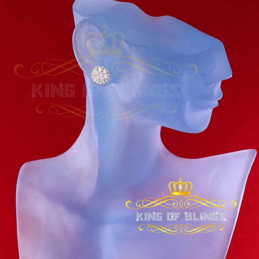 King of Bling's Aretes Para Hombre 925 Yellow Silver 2.45ct Cubic Zirconia Round Women's Earring