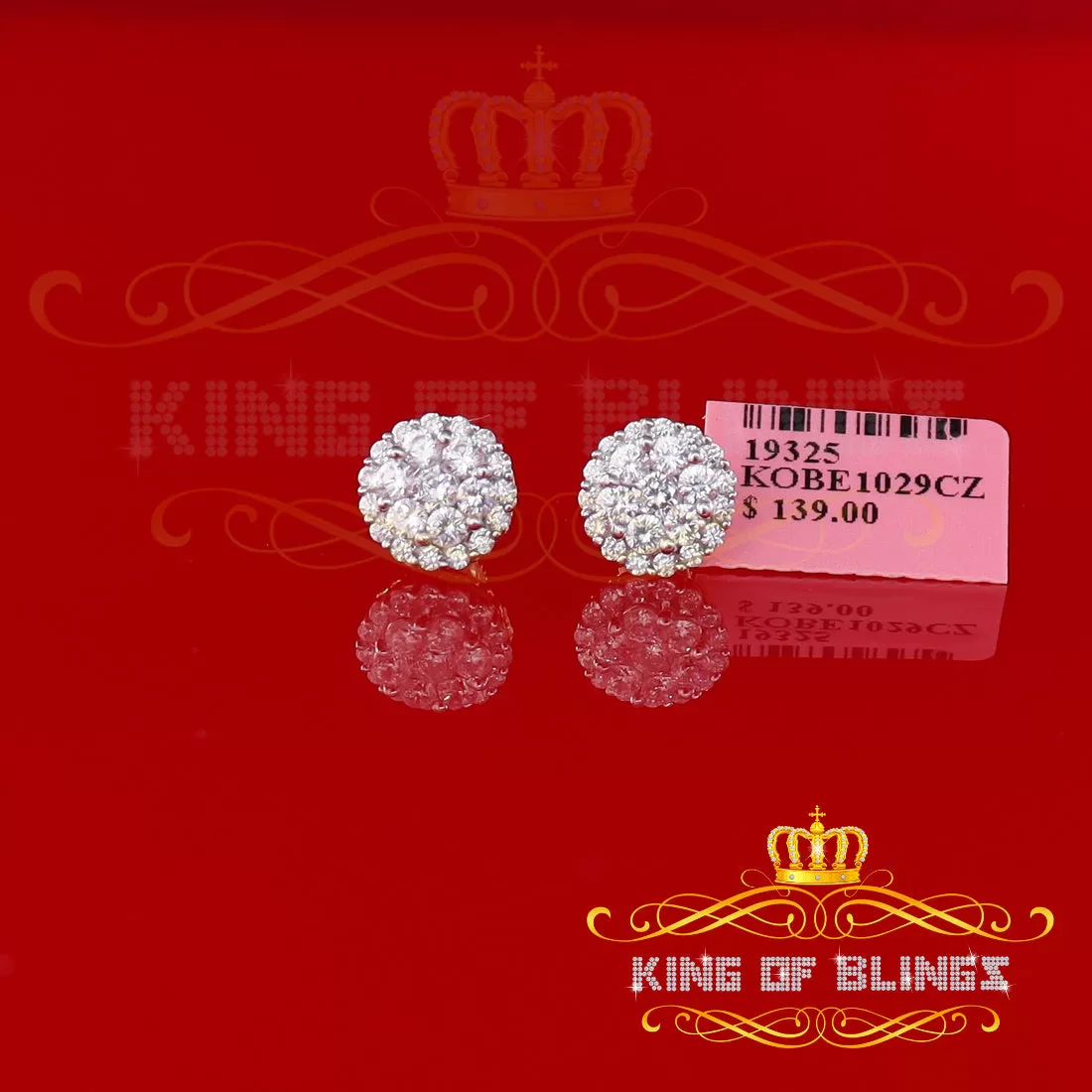 King of Bling's Aretes Para Hombre 925 Yellow Silver 2.45ct Cubic Zirconia Round Women's Earring