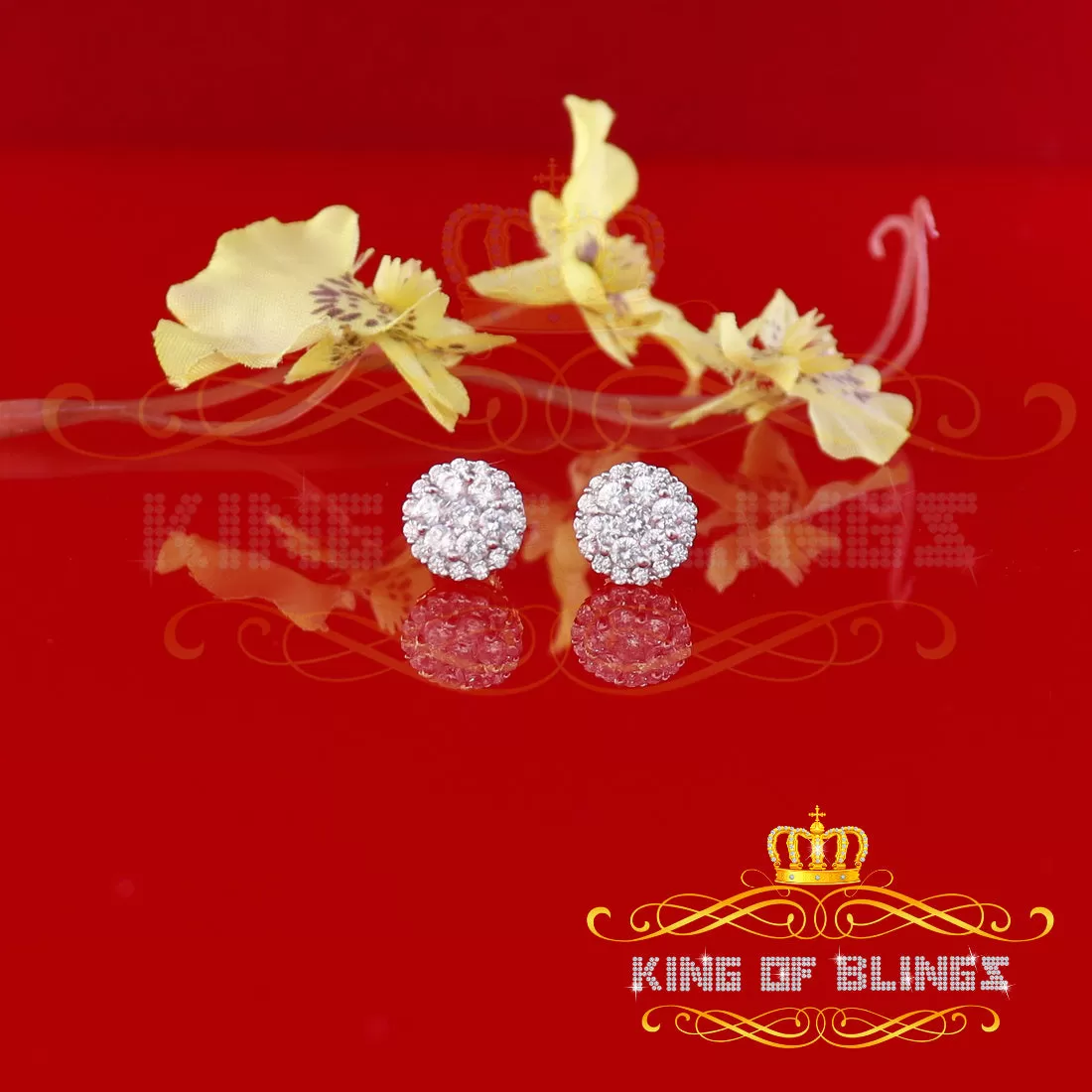 King of Bling's Aretes Para Hombre 925 Yellow Silver 2.45ct Cubic Zirconia Round Women's Earring