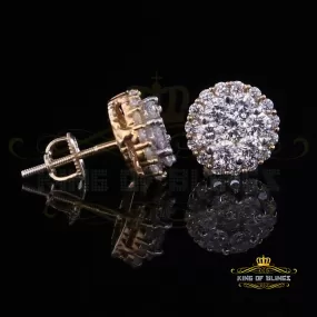 King of Bling's Aretes Para Hombre 925 Yellow Silver 2.45ct Cubic Zirconia Round Women's Earring