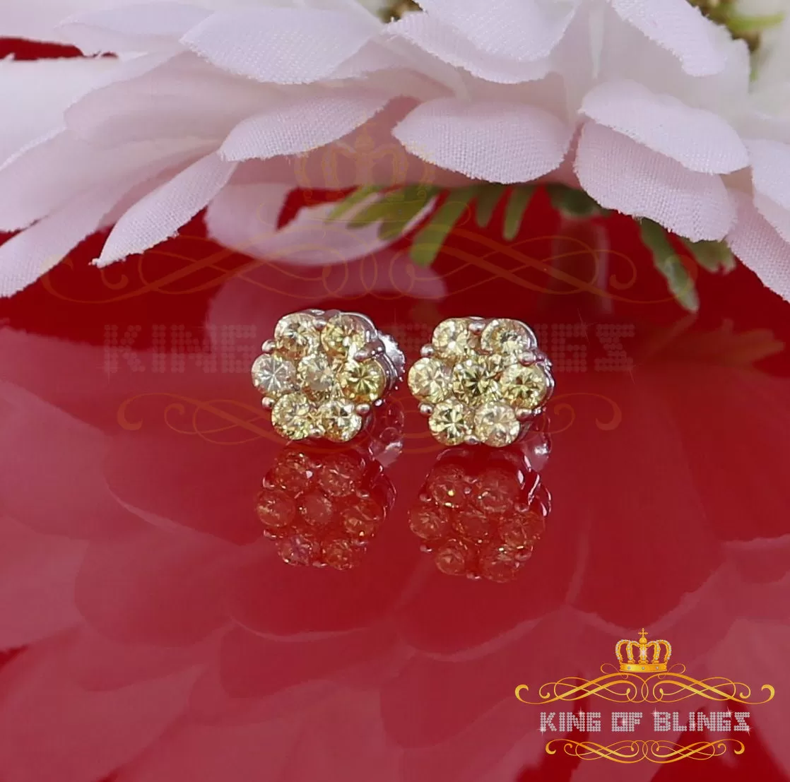 King of Blings- 925 White Silver Sterling 2.06ct Cubic Zirconia Hip Hop Flower Women's Earrings