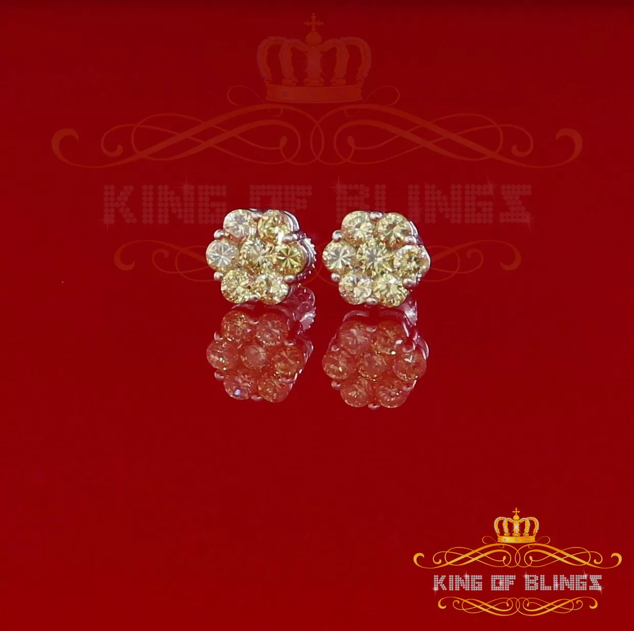 King of Blings- 925 White Silver Sterling 2.06ct Cubic Zirconia Hip Hop Flower Women's Earrings