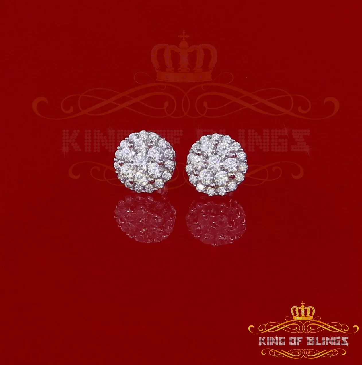 King of Blings- Aretes Para Hombre 925 White Silver 1.49ct Cubic Zirconia Floral Women Earrings