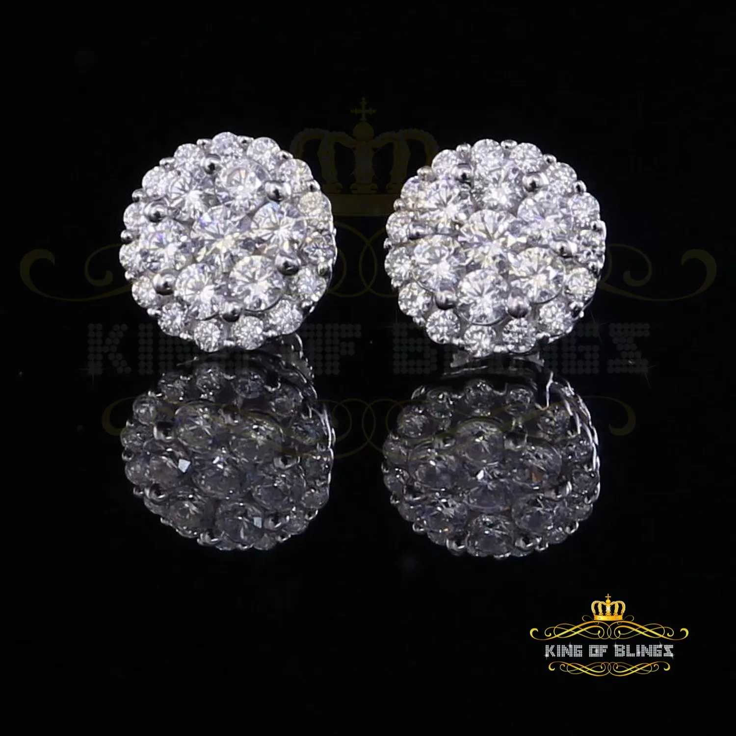 King of Blings- Aretes Para Hombre 925 White Silver 1.49ct Cubic Zirconia Floral Women Earrings