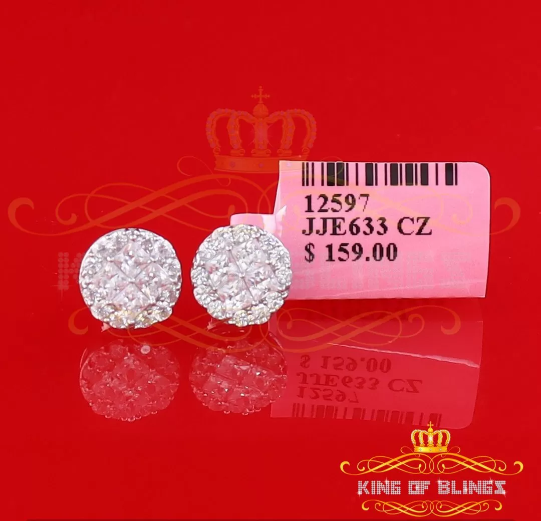 King of Blings- Aretes Para Hombre 925 White Silver 1.68ct Cubic Zirconia Round Women's Earrings