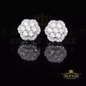 King of Blings- Aretes Para Hombre 925 White Silver 1.74ct Cubic Zirconia Flower Women's Earring