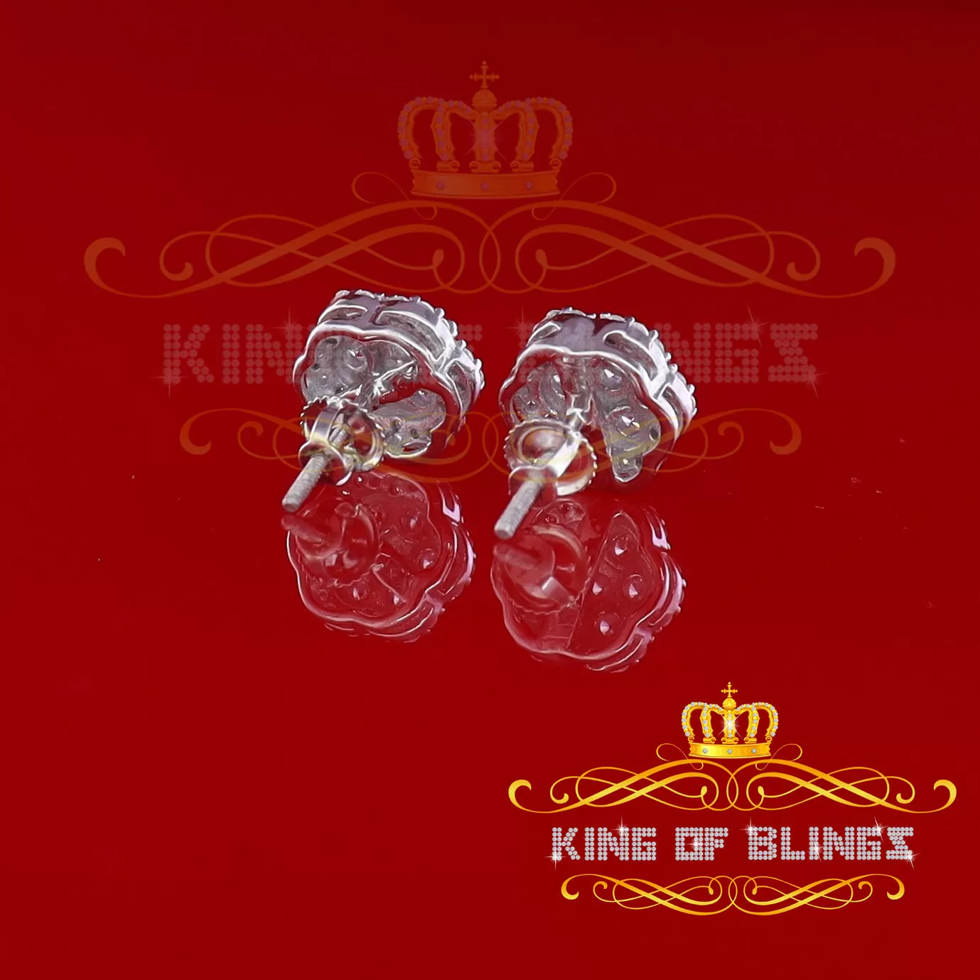 King of Blings- Aretes Para Hombre 925 White Silver 1.74ct Cubic Zirconia Flower Women's Earring