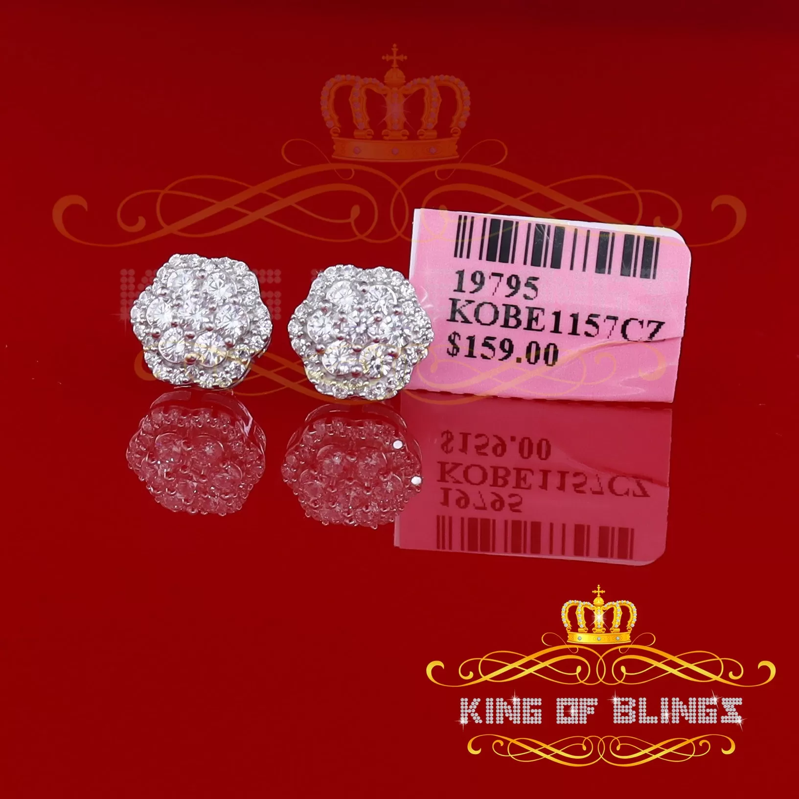 King of Blings- Aretes Para Hombre 925 White Silver 1.74ct Cubic Zirconia Flower Women's Earring