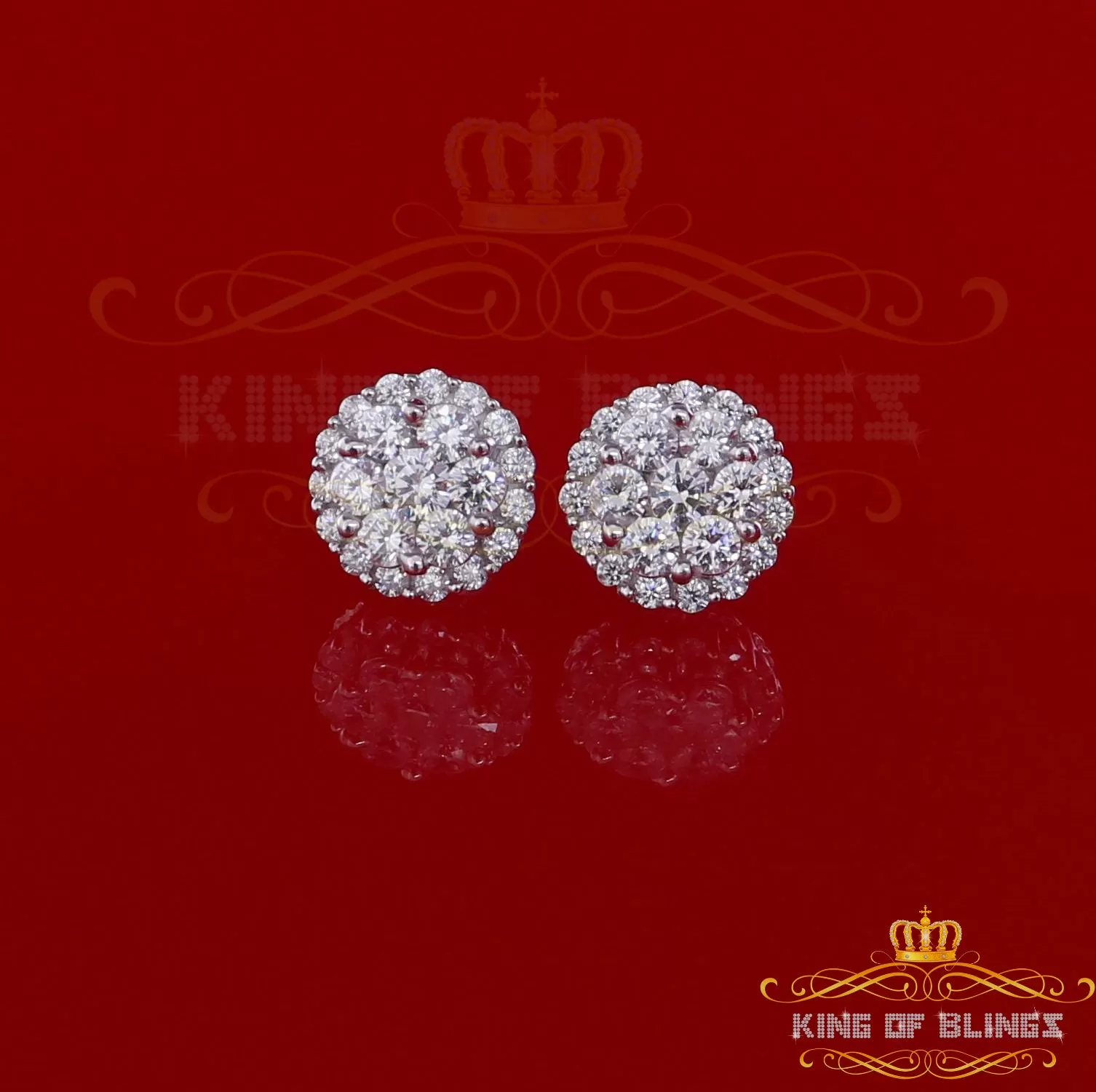 King of Blings- Aretes Para Hombre 925 White Silver 2.53ct Cubic Zirconia Round Women's Earring