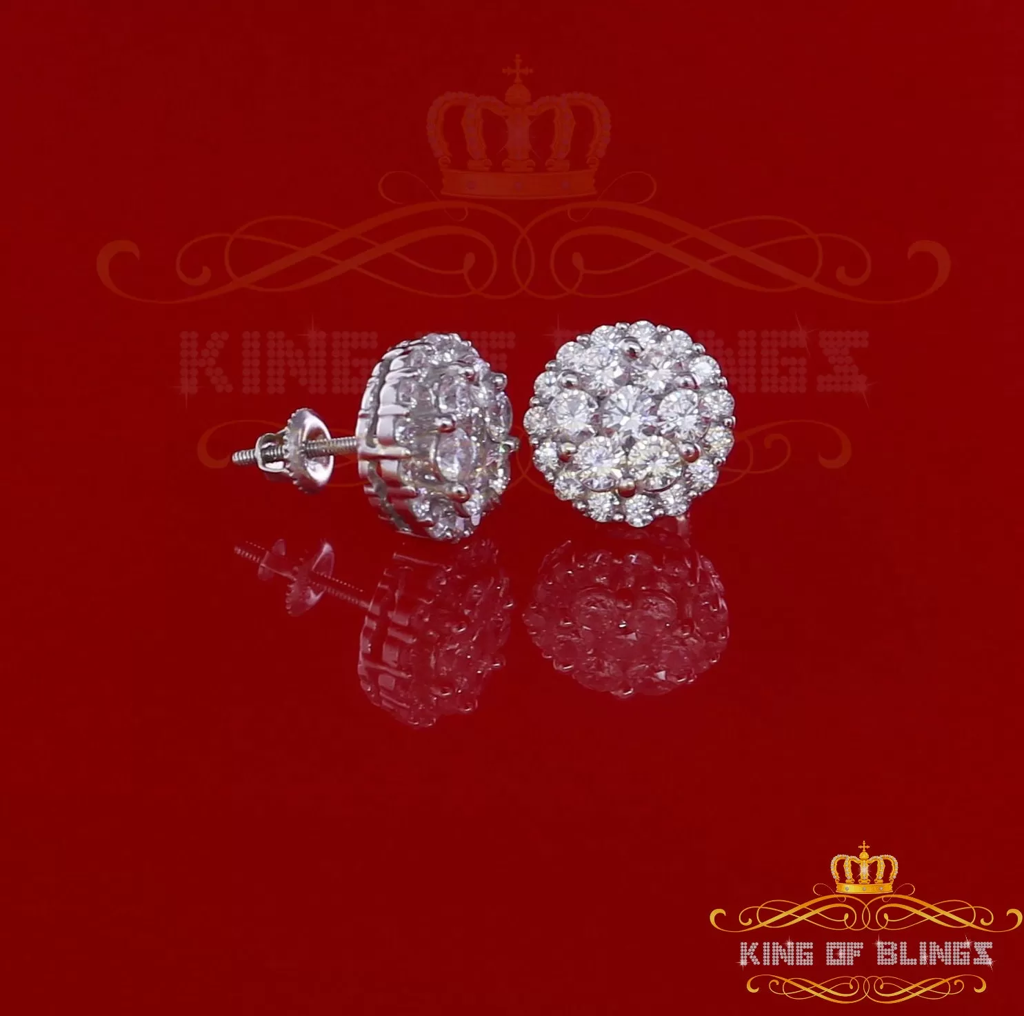 King of Blings- Aretes Para Hombre 925 White Silver 2.53ct Cubic Zirconia Round Women's Earring