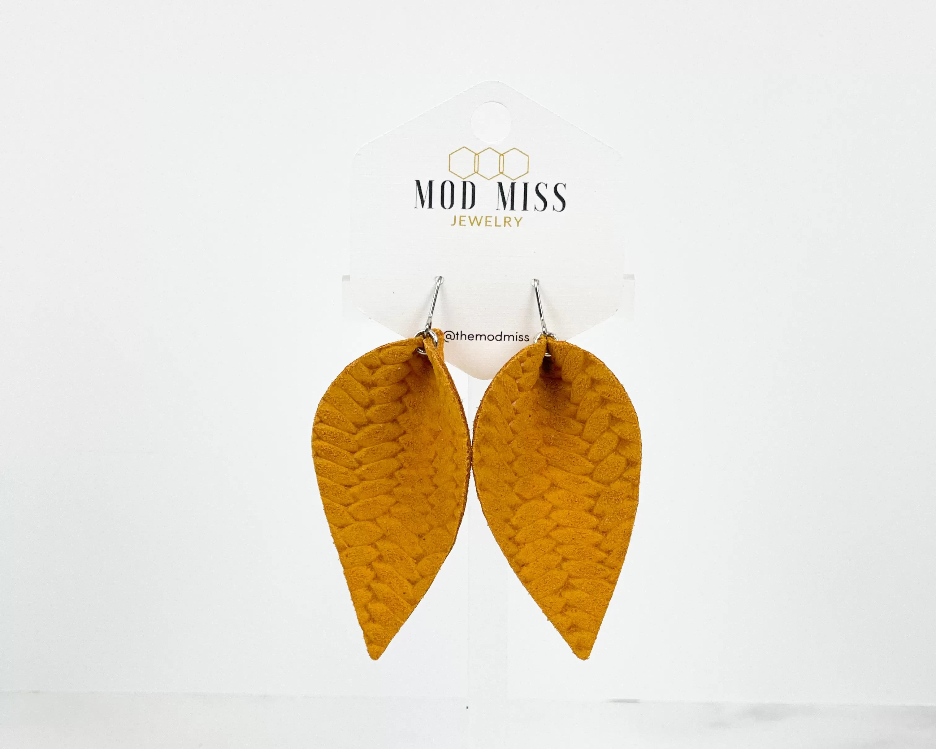 Leather Petal Earring Weaved Mustard Yellow