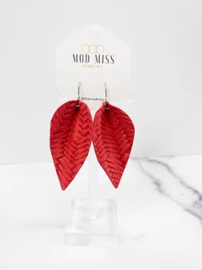 Leather Petal Earring Weaved Red